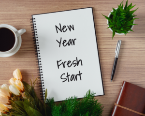 new year written in notebook on table