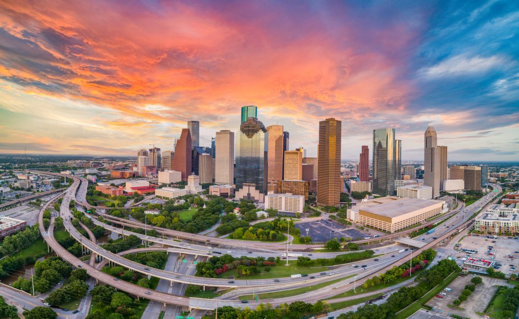 houston, texas, usa drone skyline aerial panorama