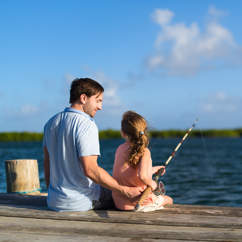 Father fishing with his daughter
