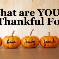 Five orange pumpkins sit in a row in front of a distressed, wooden background.