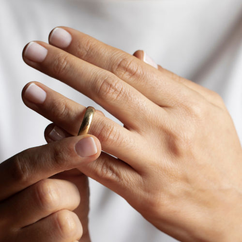 Divorce, woman taking ring off